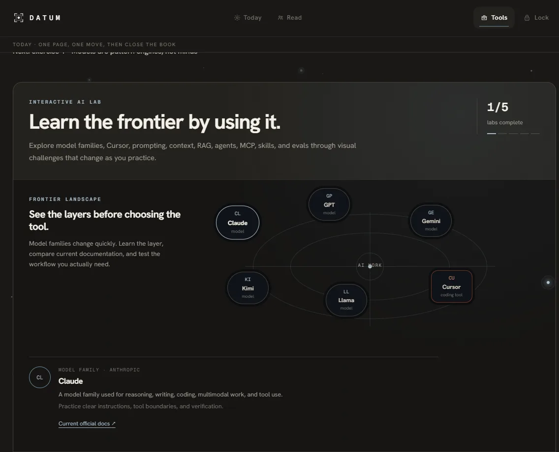 Datum's Interactive AI Lab showing model families