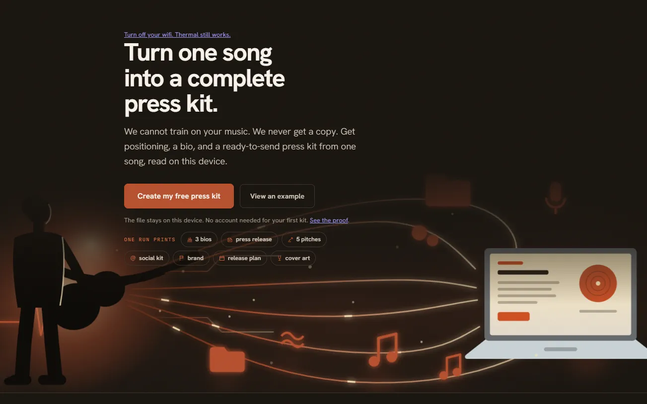 Thermal, a release studio that reads a song on the artist’s device.